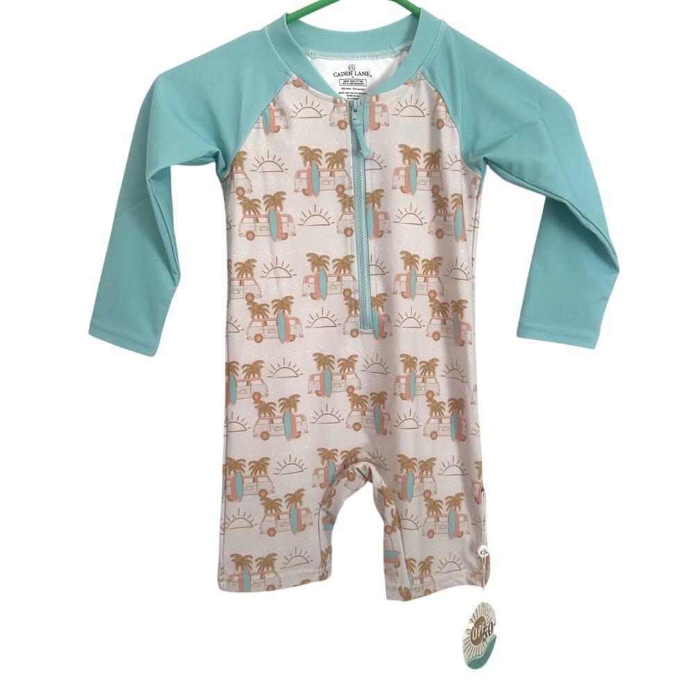 Caden Lane Surfboard Van Print Long Sleeve Swimsuit 4T NWT